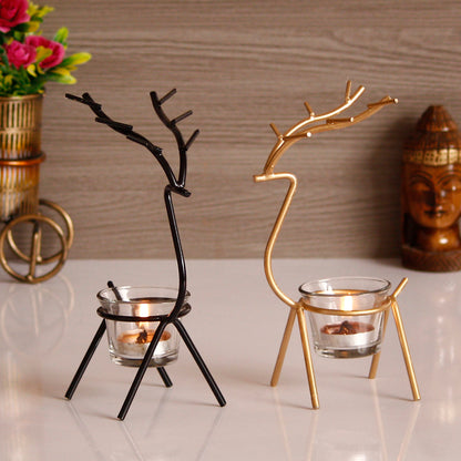 Handcrafted Metal Tea Light Holder Set of 2 Deer Shape