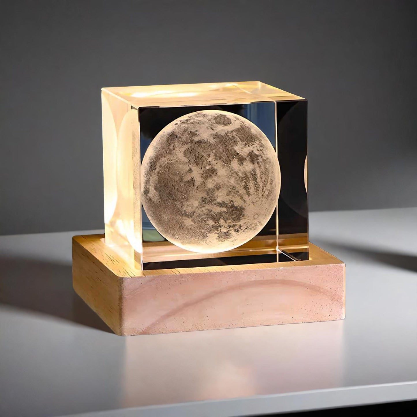 3D Crystal Cube Moon with LED Night Lamp