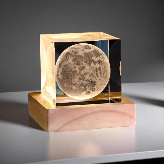 3D Crystal Cube Moon with LED Night Lamp