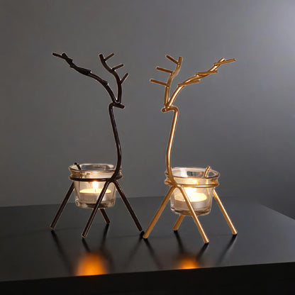 Handcrafted Metal Tea Light Holder Set of 2 Deer Shape